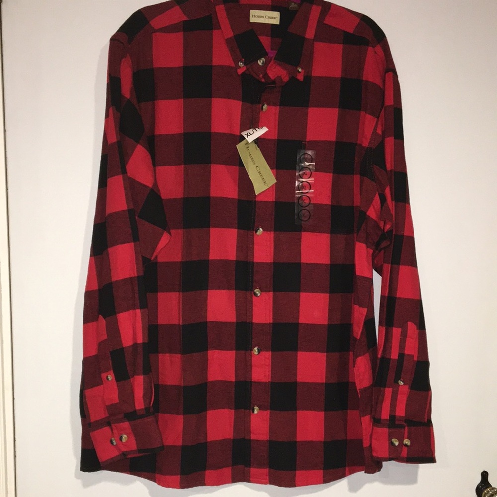 Hobbs Creek Men’s red and black buffalo plaid flannel button up shirt NWT - Picture 2 of 6